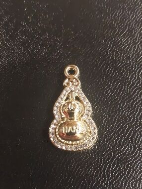 Unique CC Gold-Tone Logo Crystal Drop Charm Pendant